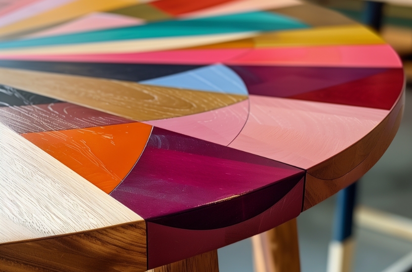 Quality wood table furniture coating ALCEA professional finishing systems color enhancement