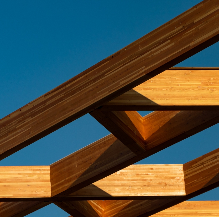 Exterior wood structure treated with ALCEA finish for weather resistance.