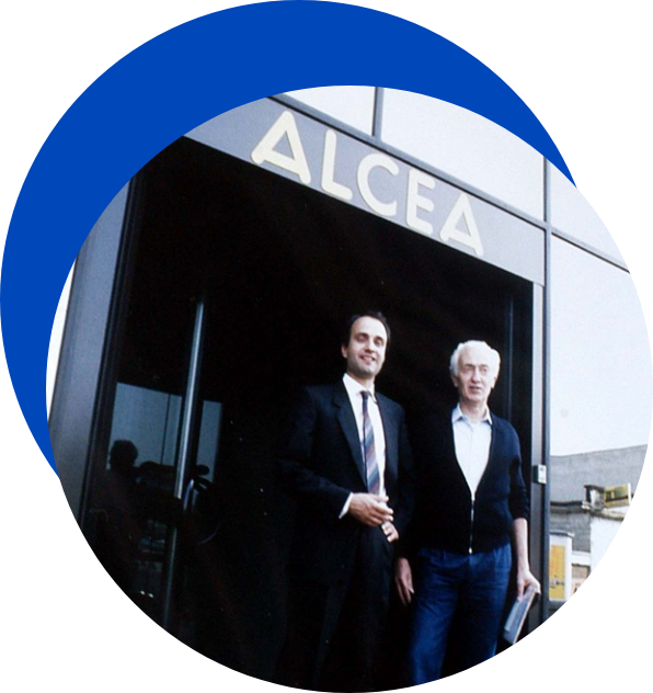 ALCEA facility entrance, Mario Parodi and Carlo Parodi in the 1980s